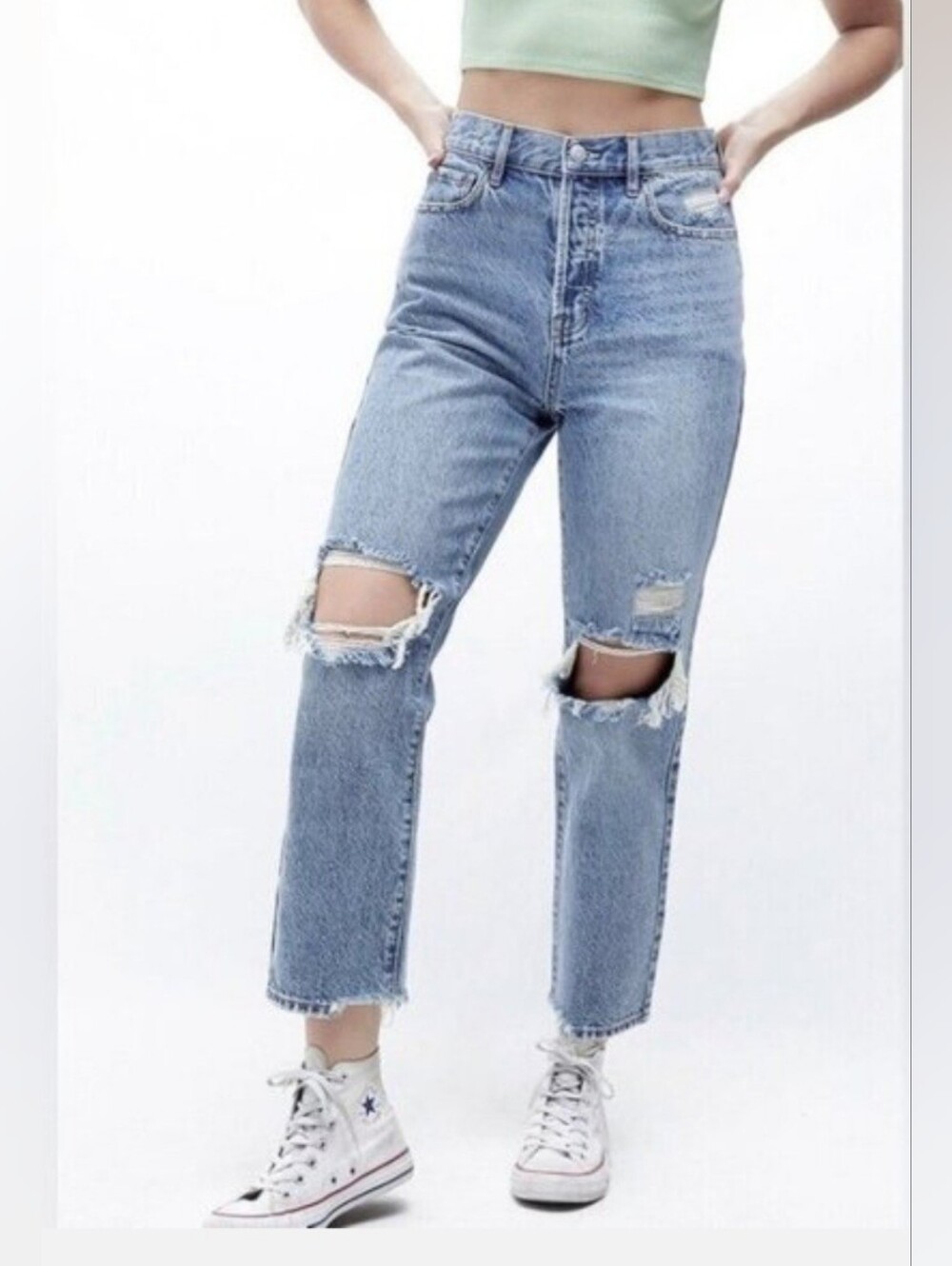 PacSun Size 23 w24" L26" High Rise Straight Women's Blue Jeans, Distressed